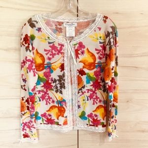 Christian Dior multicolor lace trim cardigan.